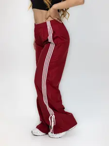 Track Pants - Wide-Leg Side Stripe Design with Elastic Waistband & Adjustable Hem for Comfortable Everyday Wear
