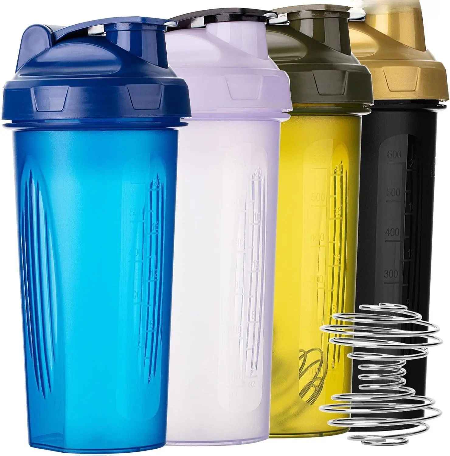Shaker Bottles for Protein Mixes, 28 oz, 4 Pack, Colorful Protein Shaker Bottle with Wire Whisk Ball, Mixer Bottle