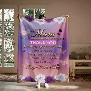 Mom Love Rose Flannel Blanket, Lightweight Breathable Sentimental Mother's Day Throw, Thoughtful Gift for Mom, Great for Home, Travel & Holiday Gifting