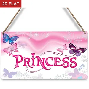 Princess Welcome Door Sign Pink Princess Wooden Hanging Sign Butterfly Door Hanger Sign for Girls Bedroom Front Door Window Decor  11.8x5.9 In