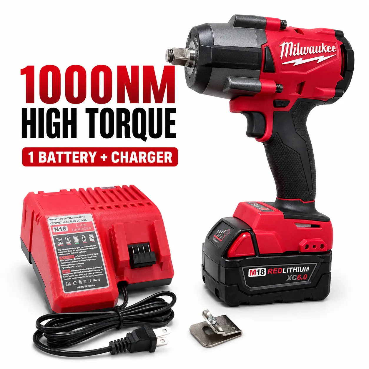 Milwaukee 1000Nm High Torque Electric Wrench Lithium Powered Hand Tool Used In Engineering Assembly Equipment Dismantling And Roadside Service Anti Slip Grip