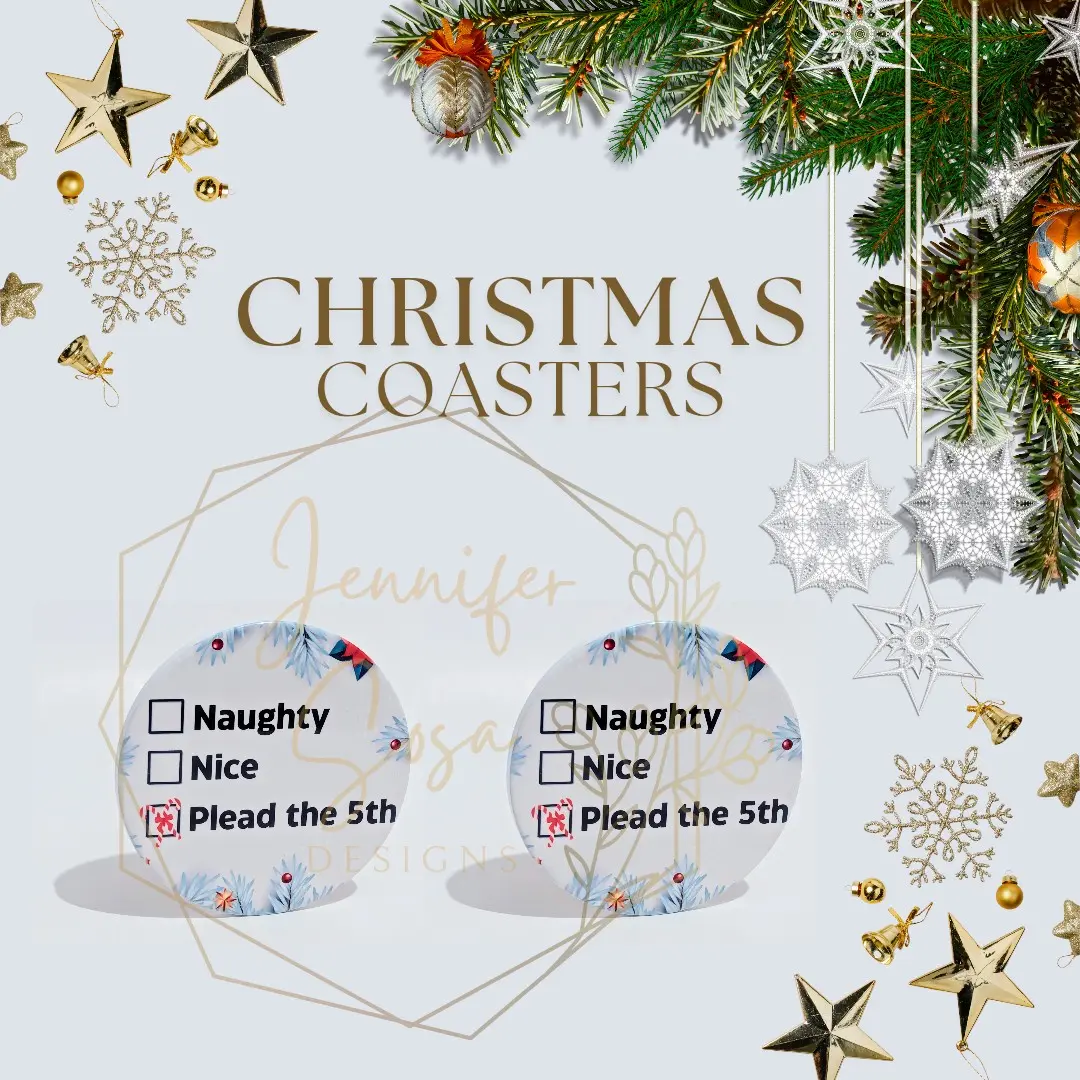 Circle ceramic coasters, sold in sets of 2. Cork backing and glossy finish. Add to your home decor or perfect holiday gift!