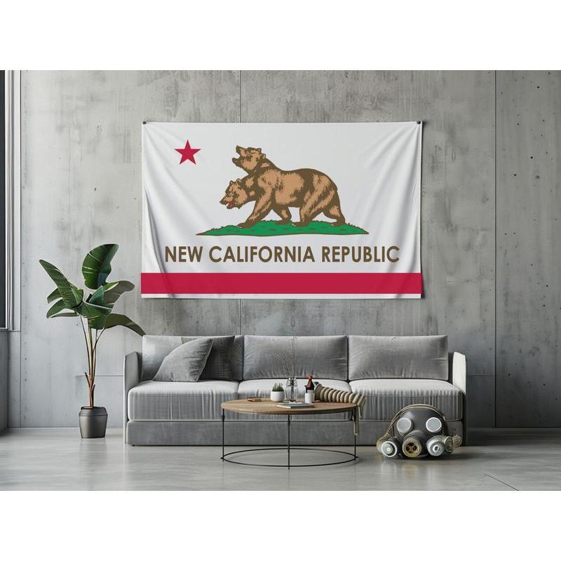 New California Republic Flag Fallout Flag Shelter Series Video Game Flag Two-Headed Bear Flag Home Decor 40x30inch Banner Hand Ornaments Wall Party High Quality