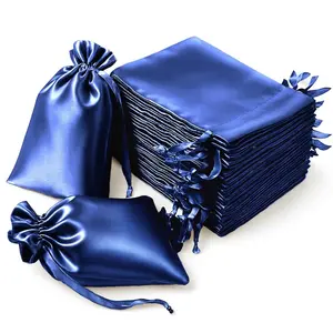 60 Pack Royal Blue Satin Wedding Party Favor Bags, Drawstring Pouch Gift Bags 6"x9"