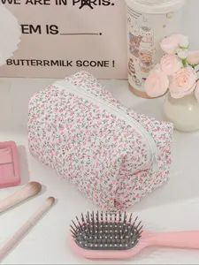 Floral Pattern Quilted Makeup Bag, Fashionable Portable Cosmetic Storage Bag, Makeup Accessories Organizer, Makeup Brush Organizer, Makeup Tool Organizer, Zipper Makeup Organizer Pouch, Versatile Storage Bag for Travel & Vacation, Beauty Organizer