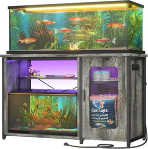 Unikito Aquarium Stand for 55-75 Gal Fish Tanks, Heavy-Duty Metal Frame with 880LBS Capacity, Reversible Design with Power Outlets, LED Light and Storage Cabinet for Aquatic Accessories
