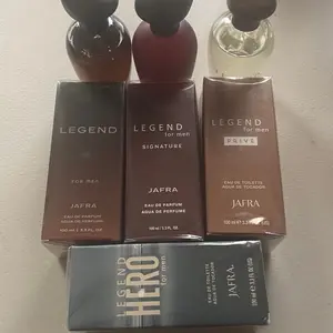 Jafra legend 4 different scents 3.3 fl oz each in glass bottle and box for men