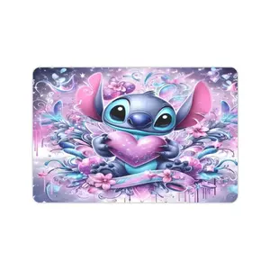 DISNEY CLASSIC Stitch Love Heart Floral Print Doormat, Non Slip Low Profile Floor Rug, Cute Cartoon Anime Indoor Outdoor Entrance Mat For Home Bedroom Decor