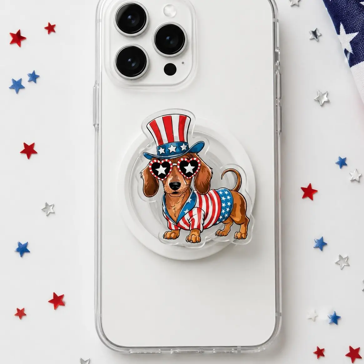 250th Anniversary Dachshund MagSafe Phone Grip, Patriotic Dog Acrylic Charm, USA Celebration Magnetic Holder & Phone Stand Accessory