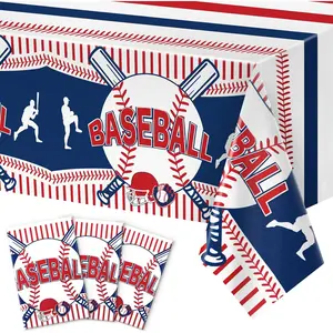 3 count Baseball Tablecloth - Table Cover & Party Decorations - Disposable Plastic Tablecloth - Rectangle for Baseball  &  Birthday Decorations