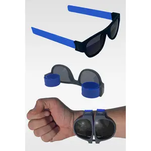Folding Sunglasses with Slap Bracelet Arms - BLUE ARMS / POLARIZED LENSES