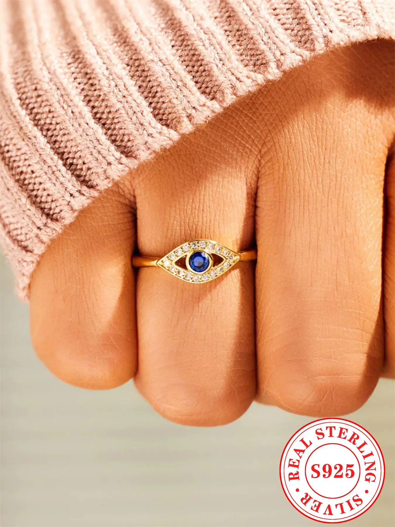 925 Sterling Silver Rhinestone Decor Eye Design Ring, Fashion Jewelry for Party, Daily Clothing Decor, Trendy All-match & Exquisite Jewelry for Gift