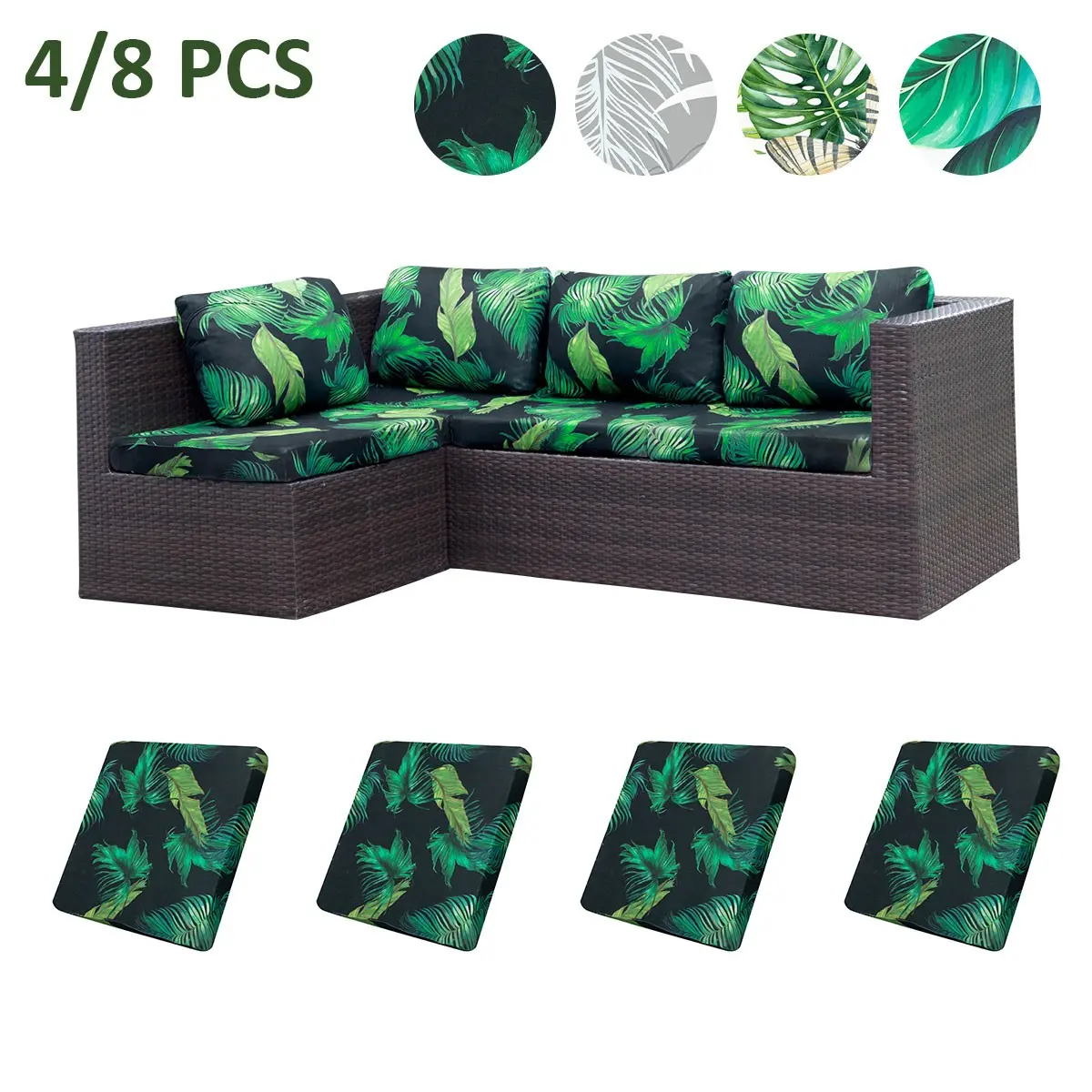 Leaf Print Outdoor Sofa Cover Set, Multiple Patterns Available, Indoor & Outdoor Use, Ideal for Living Room & Garden & Patio, Cushion Slipcovers