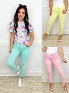 Saige Sadie Tummy Control High-Rise Fray Hem Kick Flare Jeans - Soft Denim, Very Stretchy, Multiple Colors Available, Regular & Curvy Sizes