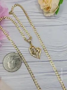 MOM heart necklace Cuban style gold plated