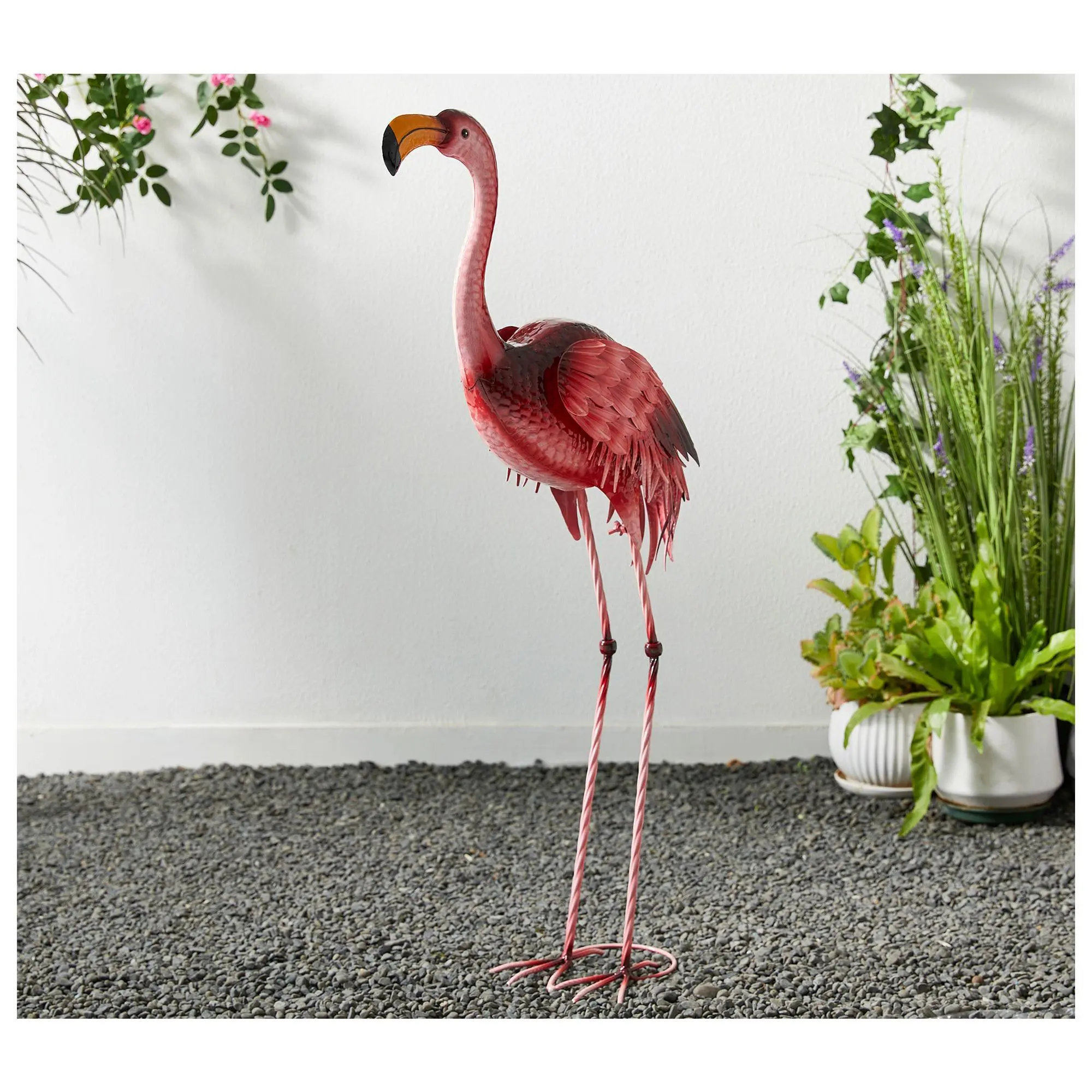 Glitzhome 39" Metal Standing Flamingo Garden Statue W/ Stakes