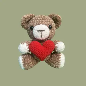 Crochet yarn Teddy Bear Perfect Handmade Amigurumi Gift for Loved Ones bed sofa desk gift present heart love for friend home decor