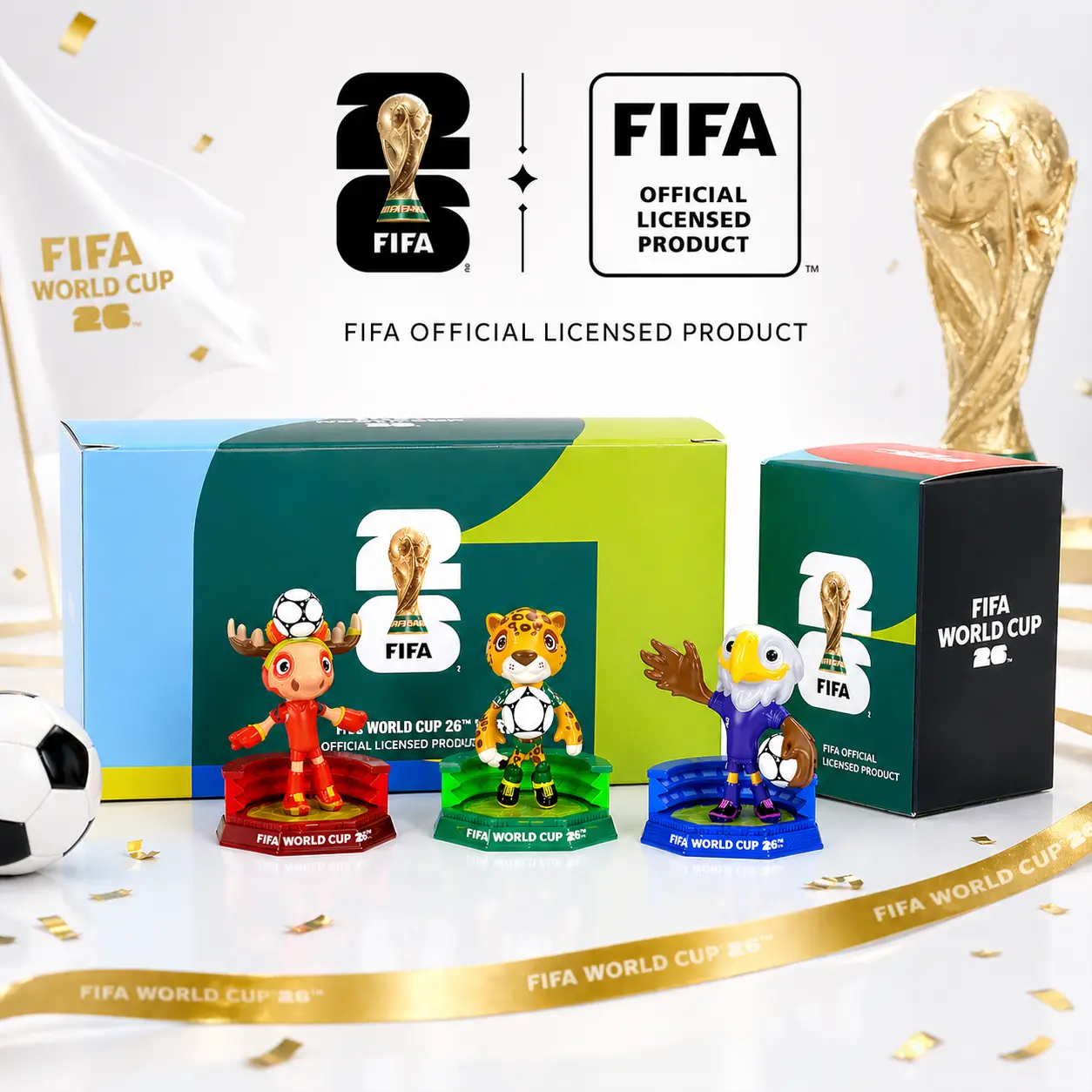 FIFA 2026 World Cup 3-Piece Mascot Set - Clutch Eagle, Zayu Jaguar