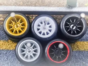 5 Sets 1/64 Wheels with Fixed Rubber Tires Five Spoke 2 for Toy Model Diecast Cars (5 sets for 5 Cars)