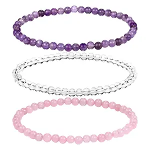 OIDEA Healing Crystal Bracelets Set for Women Men, 4mm Natural Stone Stretch Beaded Yoga Wristbands, 3 Piece Pack