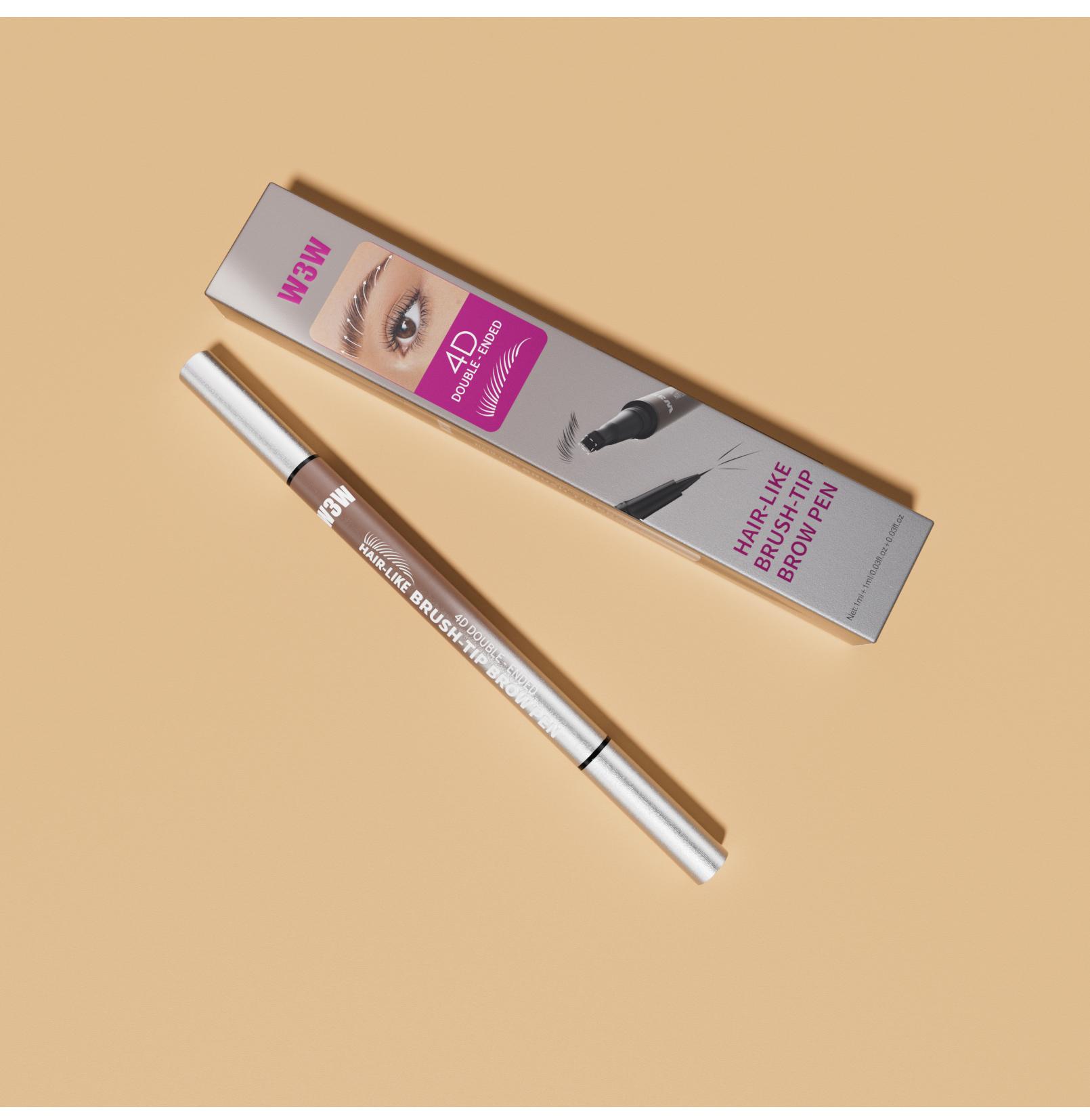 W3W 4D Dual-Ended Hair Stroke Brow Pen - Waterproof Long-Lasting Eyebrow Makeup, Natural Microblading Brows, 0.01mm Micro-Forked Tip, 5 Shades, Beginner-Friendly, Quick-Drying Formula