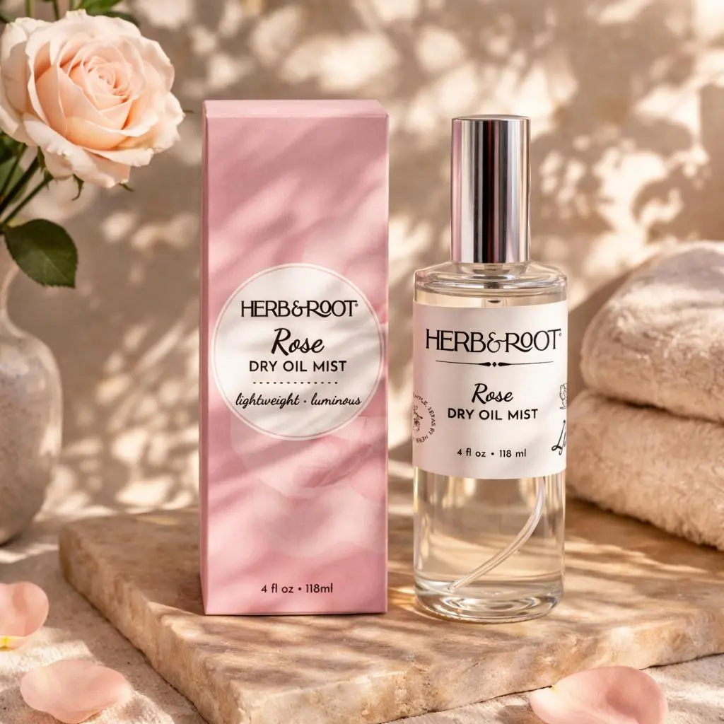 HERB & ROOT Dry Oil Mist – Fast-Absorbing Hydrating Body Mist in Vanilla or Rose – Lightweight, Non-Greasy, Softens & Smooths Skin – Vegan, Cruelty-Free