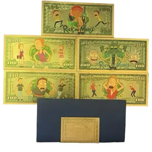 5 Pc  24k Gold Foil Rick and Morty Banknote Set Collectible