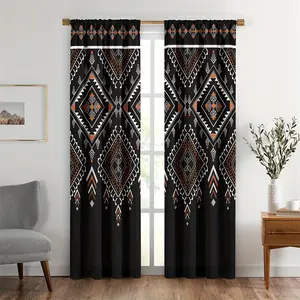 2pcs Bohemian Tribal Window Curtains, Rustic Vintage Tribal Geometric Pattern Print Window Drapes, for Living Room Bedroom