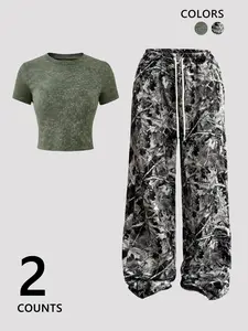 Women's Casual Loose-Fitting Set, Plain Pattern Design, Perfect for Daily Wear & Stylish, Ideal Gift Choice