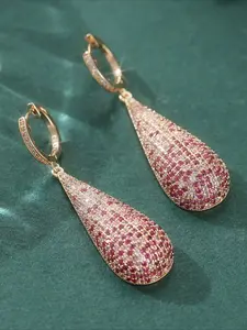 Fashionable and Luxurious Red and White Synthetic Zircon Inlaid Long Water Droplet Pendants Earrings, Are Perfect for Women's Gatherings, Music Festivals and Banquets - Fashionable Accessories and Charming Jewelry