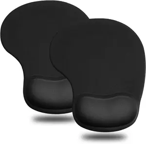 Ergonomic Mouse Pad 2 Pack with Comfortable Gel Wrist Rest Support Smooth Cloth Non-Slip PU Base for Easy Typing Pain Relief Durable Easy to Clean Small Black