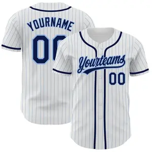 Custom White-Powder Blue Stripe Fashion Authentic Baseball Jersey, Personalize Custom Logo, Number, Name Breathable Men's Baseball Jersey