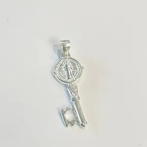 Sterling Silver 925 San Benito Small Key Pendant Religious Jewelry