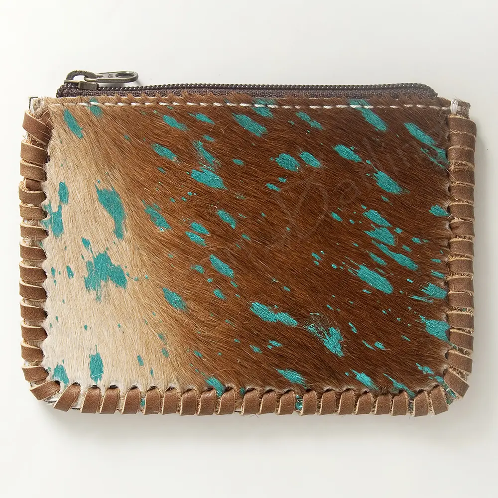 American Darling Coin Purse Bag Braided Hair-On Cowhide Genuine Leather Mini Pouch with YKK Zipper