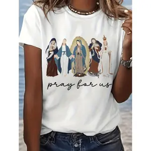 Prayer Theme Graphic T Shirt Short Sleeve Crew Neck Casual Top for Summer and Spring Womens Clothing Womenswear