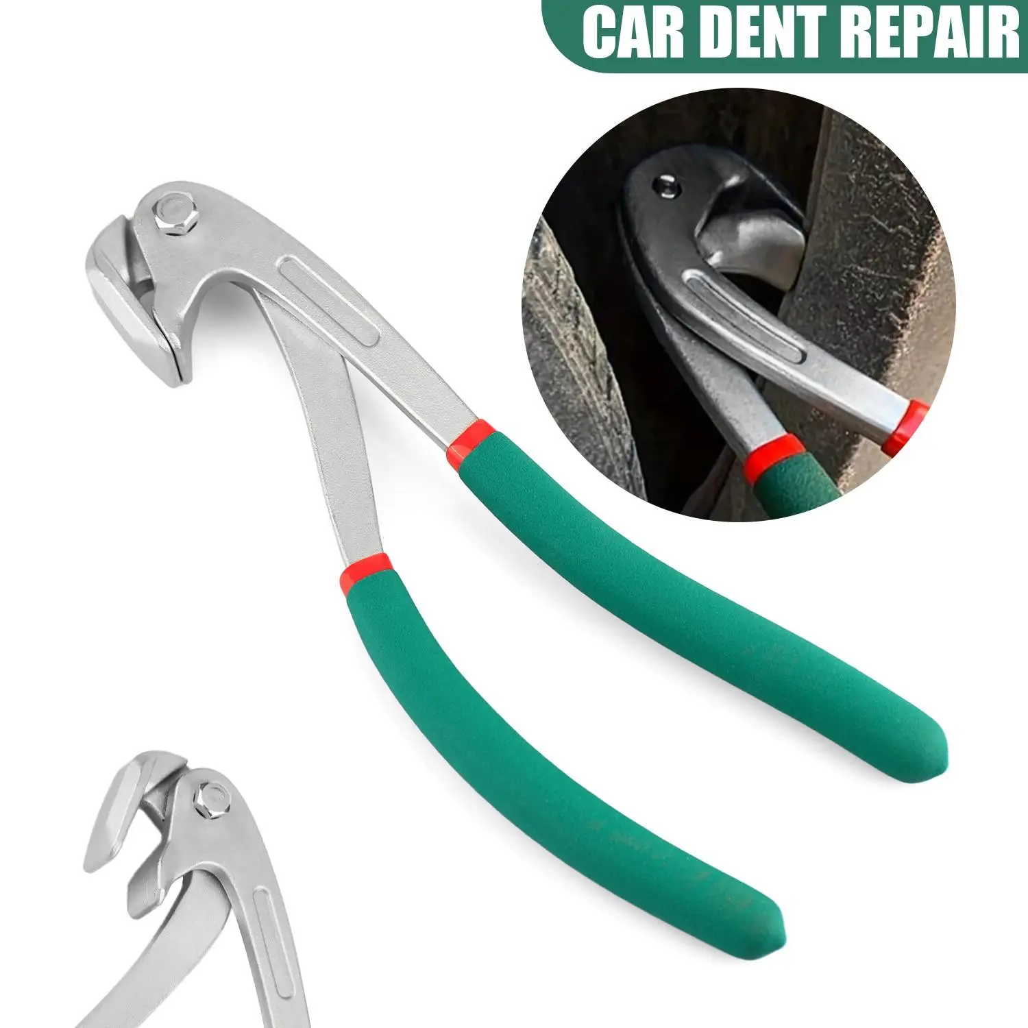 Automotive DIY Hack Fender Edge Pliers Tool Heavy Duty Stainless Steel Dent Repair Wheel Eyebrow Crimper Green Handle Garage Essential Gift