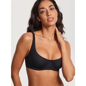 Women's Unlined Balconette Bra No Padded Underwire Supportive Plus Size Smooth Scoop Neck SpringStatements,Gathering close-to-skin elasticity