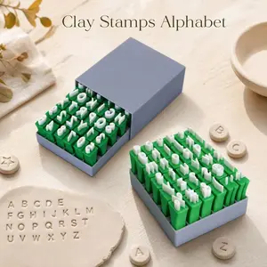 Clay Stamps Alphabet, Numbers DIY Handmade Alphabet Mold Accessories Polymer Clay Tools for Ceramic Decorating 36 Pieces Letter Stamps for Clay with Storage Box - Green 2 Pcs Set (Uppercase & Lowercase Letters & Symbols)