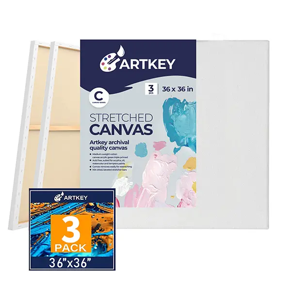 Large Canvases for Painting 36x36 Inch 3-Pack, 12.3 oz Triple Primed Acid-Free 100% Cotton Stretched Canvas, Blank Large Canvas for Oil Paint Acrylics Pouring & Wet Art Media