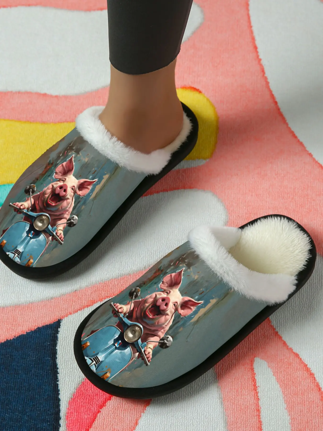 Funny Pig Face Outfit Home Plush Slippers 1 Pair, Crazy Hilarious Style, Faux Fur Lining + Fleece-Lined Warmth + Platform Cushioning, Funny Style Lovers & Home Enthusiasts for Home Foot Warmth + Fun Daily Outfits, Winter Must-Have!