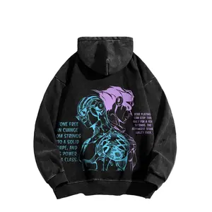 Men's JoJo's Bizarre Adventure Jolyne Cujoh Stone Free-Jotaro Kujo Star Platinum Graphics Hoodie, Retro Washed American Style 100% Cotton Fabric Sweatshirt, USA-Made Premium Sleeve Relaxed Fit Streetwear Top