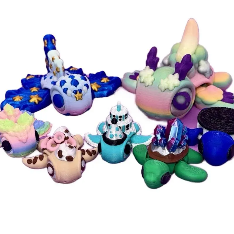 3D Printed Articulated Turtle Fidgets - Various Colors, Includes Multiple Designs, Fun and Engaging Stress Relief Fidgets for Relaxation