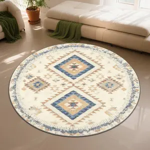 Velvet round pattern printed carpet, suitable for multiple scenarios, available in multiple sizes, soft and non-shedding, Geometric Pattern Rug