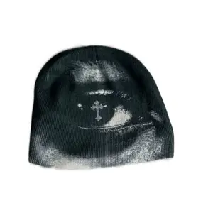 Y2K Rare Unique Beanie - black and white Cross Eye Grunge Design, Unique Pattern, Casual Headwear for All Seasons