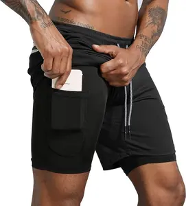 Men's 2 in 1 Workout Running Shorts Lightweight Training Yoga Gym 7" Short with Zipper Pockets