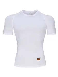 Men's Quick-Dry Tight Fit Sportswear, Fitness Short Sleeve T-Shirt, Slim-Fitting Solid Color, No Collar, Sporty Style