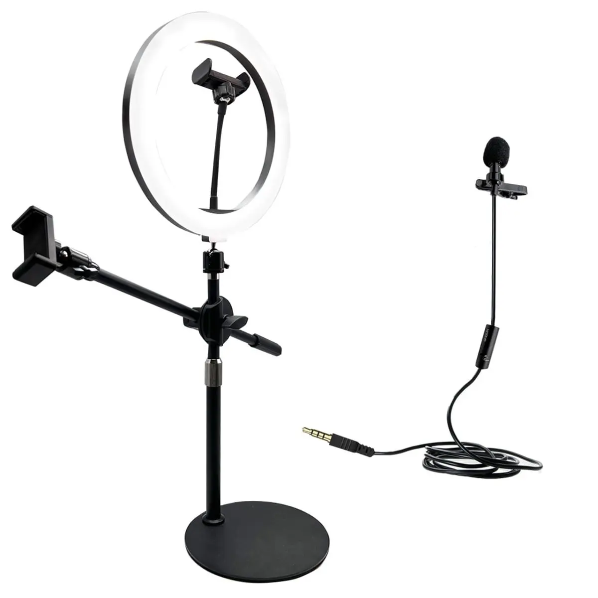 Luminous Dual Cellphone Holders with Backlight, Lavalier Microphone, Mobile Creator Accessories Kit