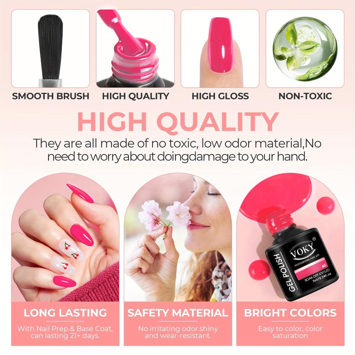 VOKY 24 Pack Gel Nail Polish Set #49-72 - Summer Dopamine & Metallic Shimmer Collection, Neon Brights Glitter Cream, UV LED Soak Off Festival Vacation Nail Art Kit, 5-Free