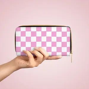 Zipper Wallet - Chic Pink Checker | Stylish Accessory for Her, Travel Essential