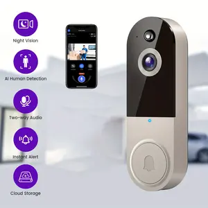 1440P Wireless Smart Doorbell WiFi Camera with Night Vision AI Snapshot Rechargeable Battery Two-Way Intercom Photo Video Recording Local Storage
